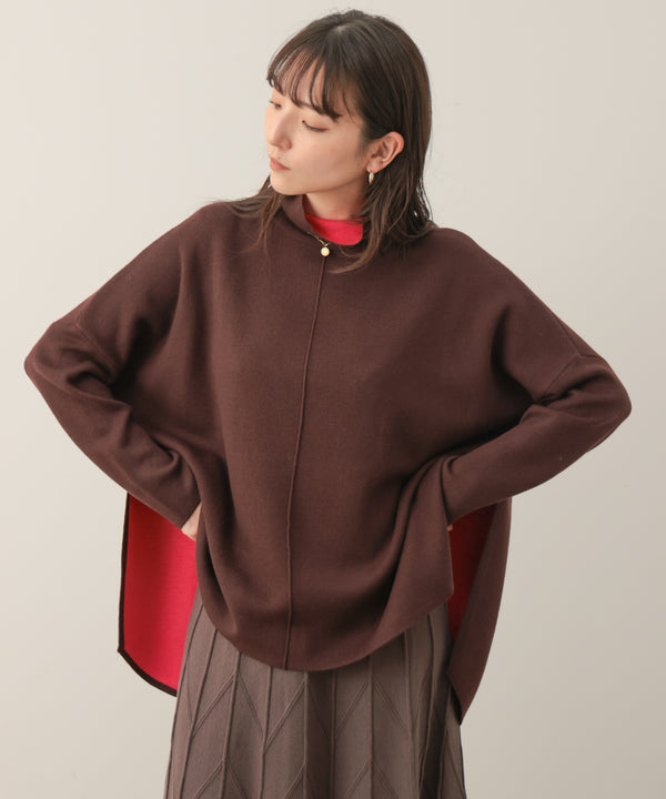 リバーシブルＷフェイスポンチョ風ニットプルオーバー［GREEN×NAVY/BLACK×ECRUは10/22発送予定］
