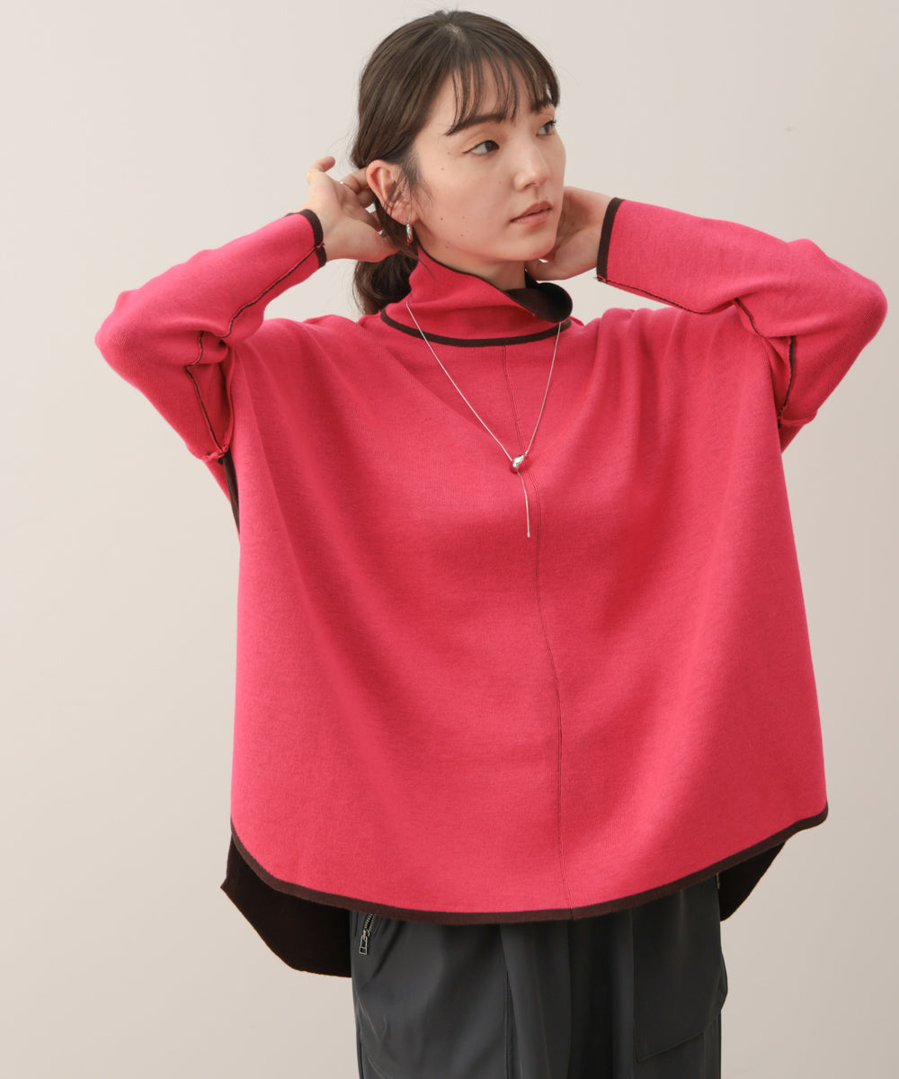 リバーシブルＷフェイスポンチョ風ニットプルオーバー［GREEN×NAVY/BLACK×ECRUは10/22発送予定］