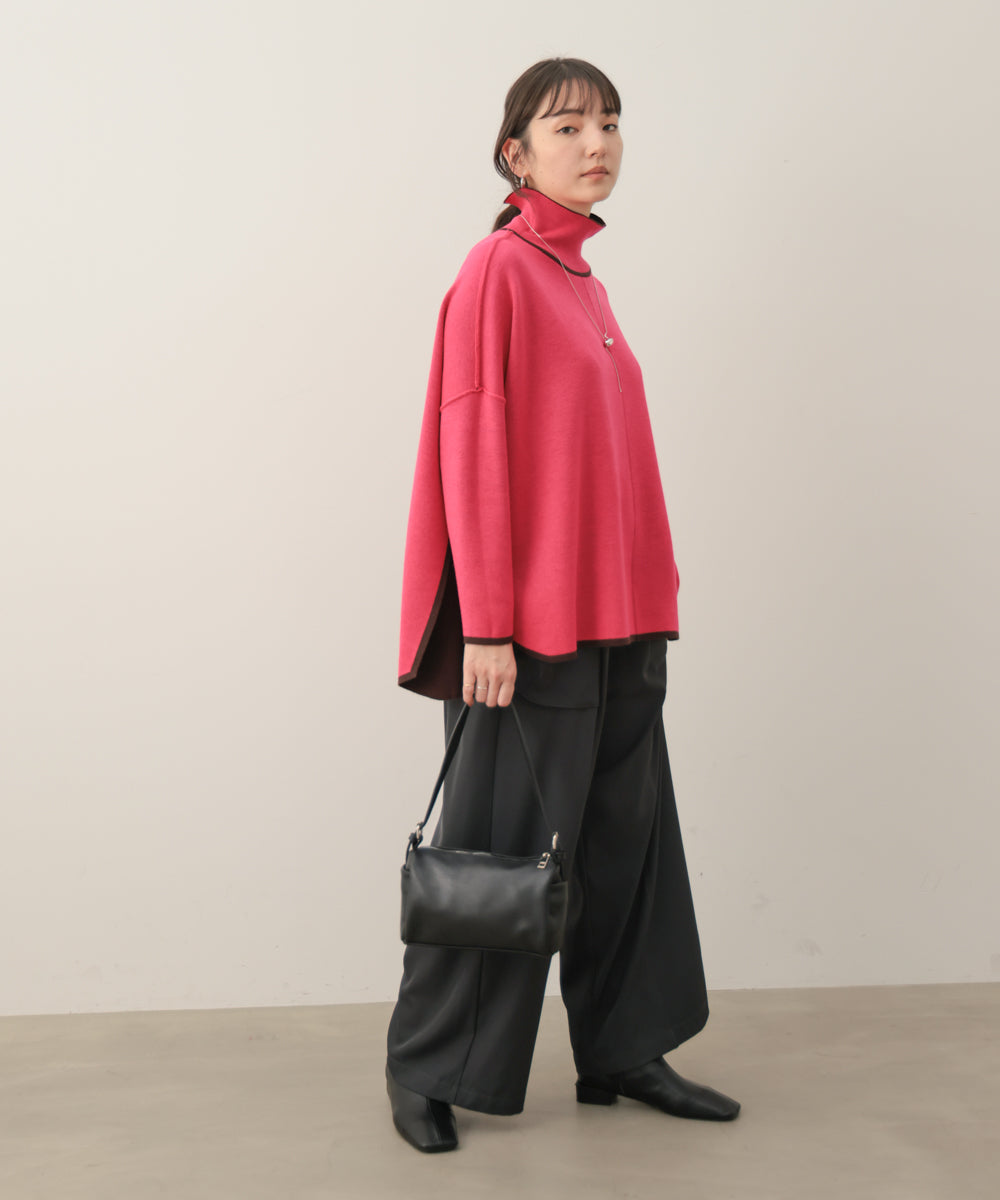 リバーシブルＷフェイスポンチョ風ニットプルオーバー［GREEN×NAVY/BLACK×ECRUは10/22発送予定］