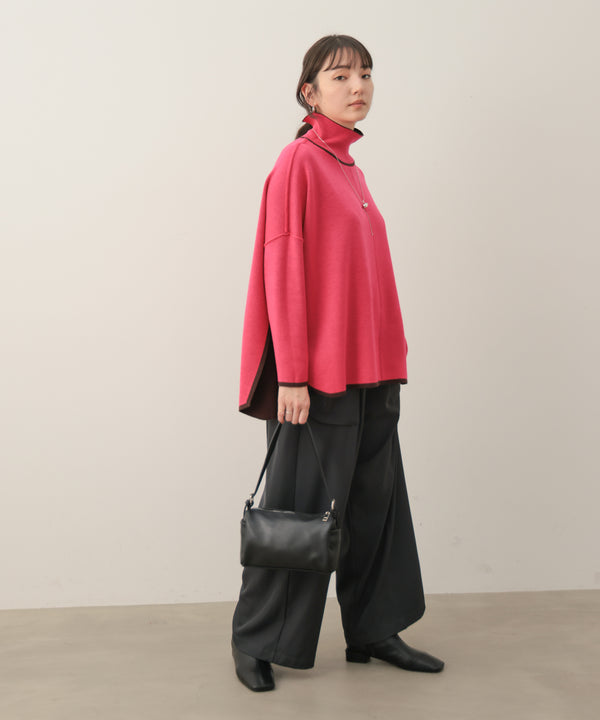 リバーシブルＷフェイスポンチョ風ニットプルオーバー［GREEN×NAVY/BLACK×ECRUは10/22発送予定］