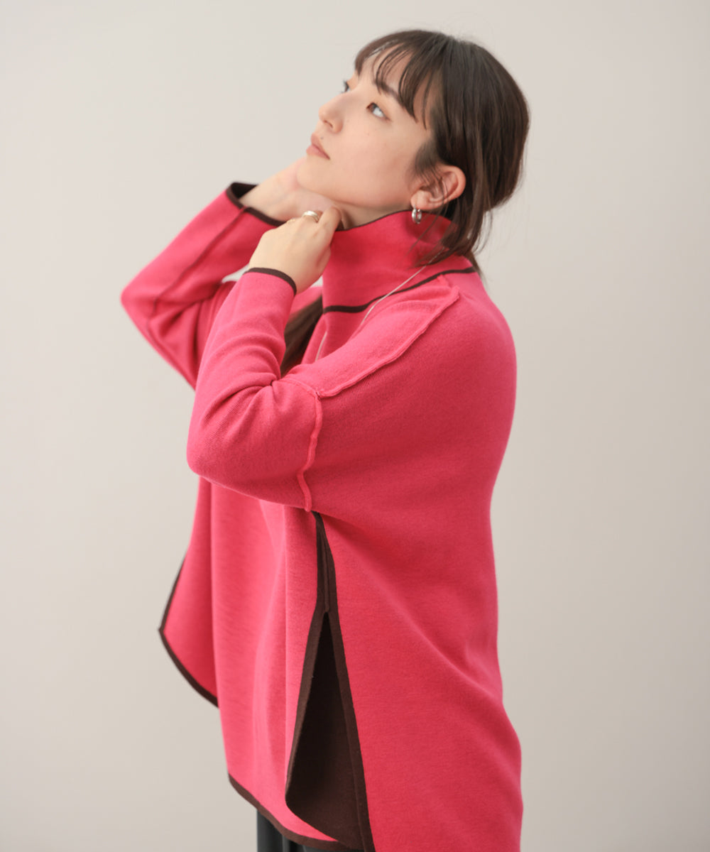 リバーシブルＷフェイスポンチョ風ニットプルオーバー［GREEN×NAVY/BLACK×ECRUは10/22発送予定］