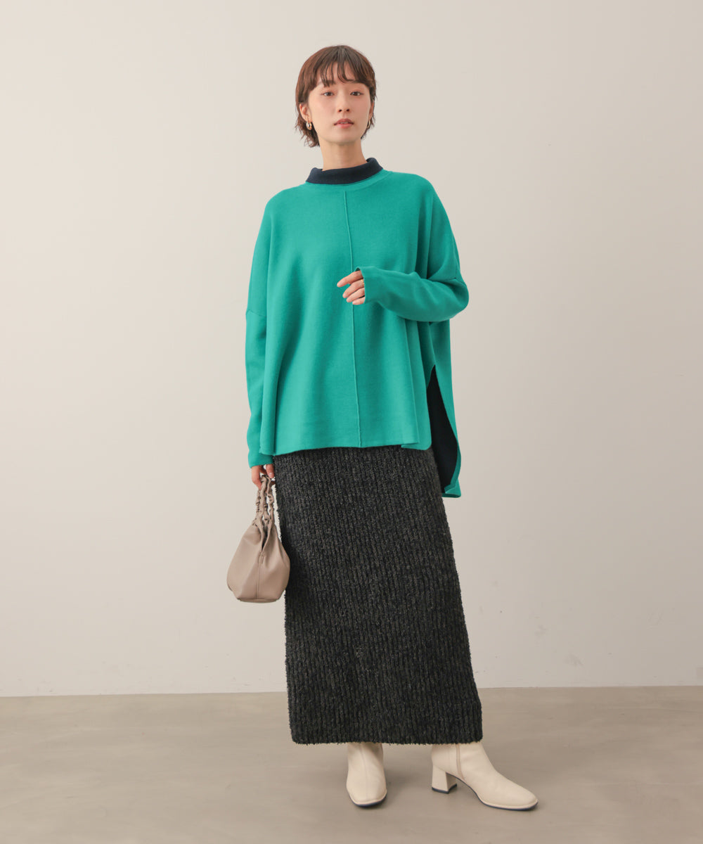 リバーシブルＷフェイスポンチョ風ニットプルオーバー［GREEN×NAVY/BLACK×ECRUは10/22発送予定］