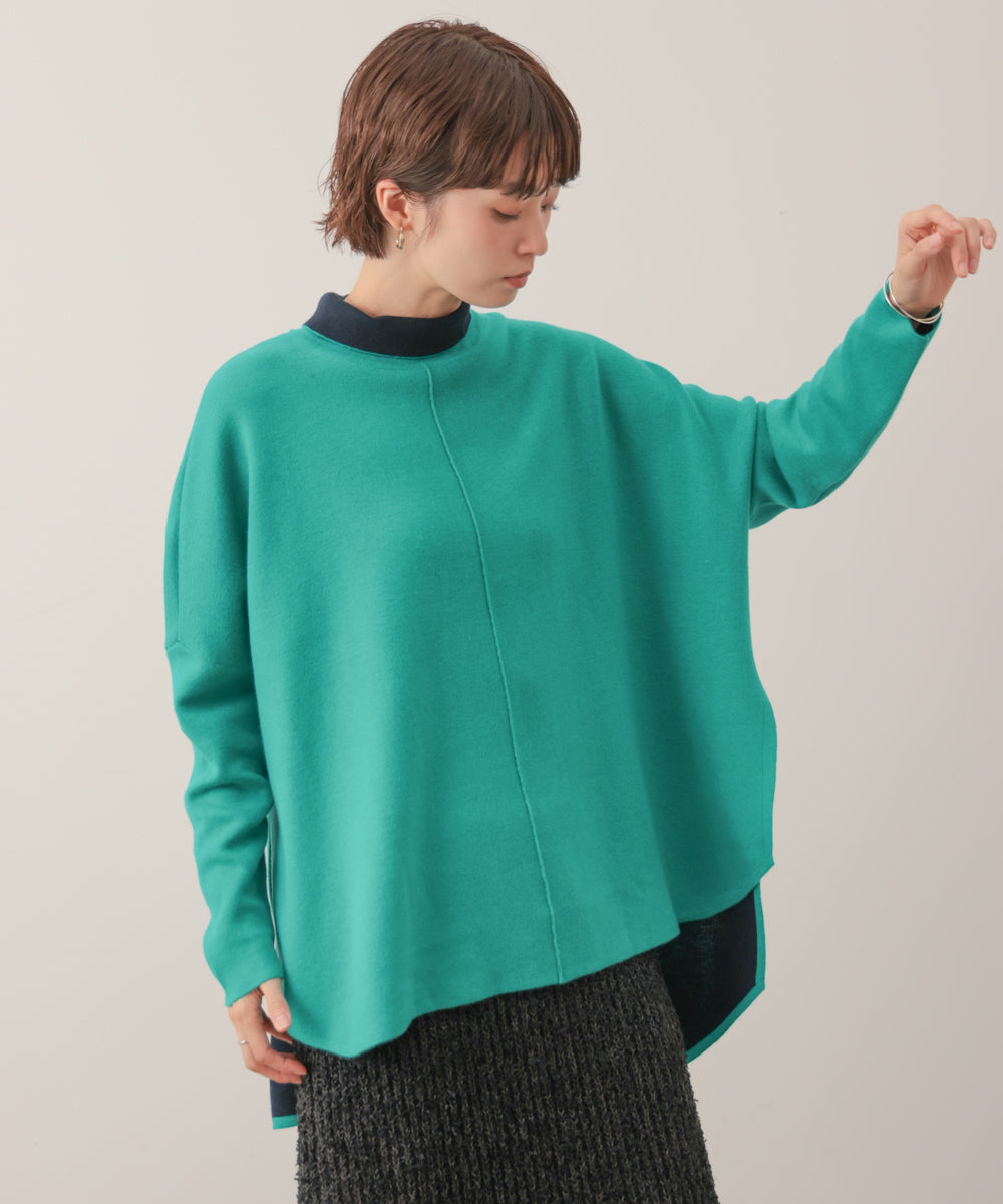 リバーシブルＷフェイスポンチョ風ニットプルオーバー［GREEN×NAVY/BLACK×ECRUは10/22発送予定］