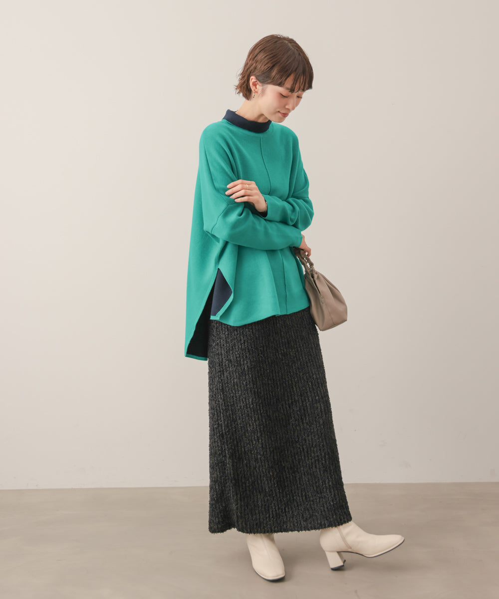 リバーシブルＷフェイスポンチョ風ニットプルオーバー［GREEN×NAVY/BLACK×ECRUは10/22発送予定］