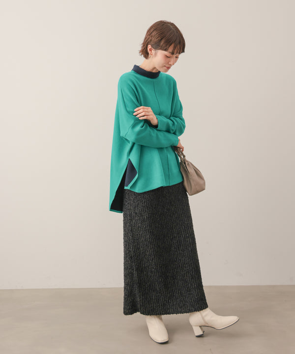 リバーシブルＷフェイスポンチョ風ニットプルオーバー［GREEN×NAVY/BLACK×ECRUは10/22発送予定］