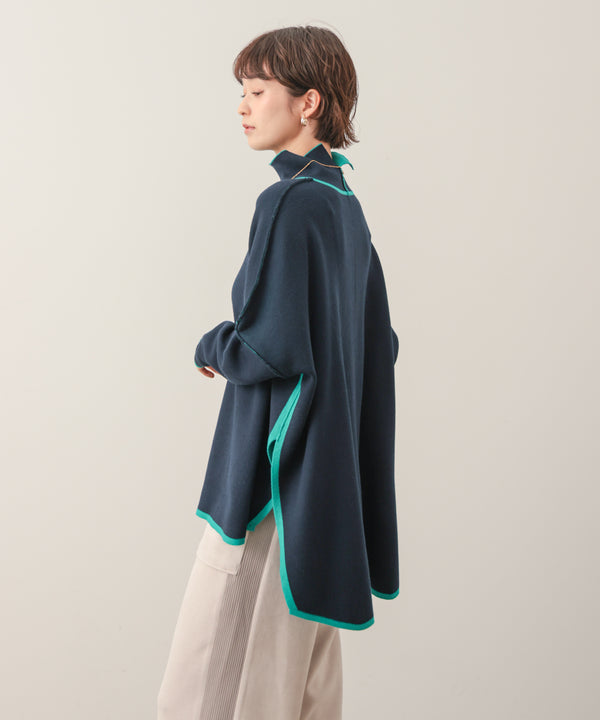 リバーシブルＷフェイスポンチョ風ニットプルオーバー［GREEN×NAVY/BLACK×ECRUは10/22発送予定］