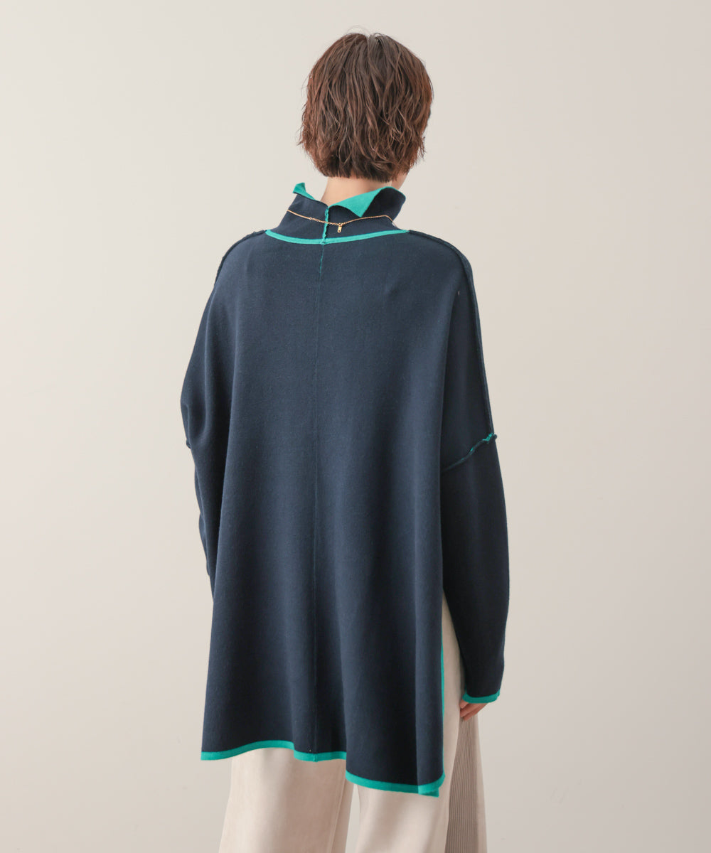 リバーシブルＷフェイスポンチョ風ニットプルオーバー［GREEN×NAVY/BLACK×ECRUは10/22発送予定］