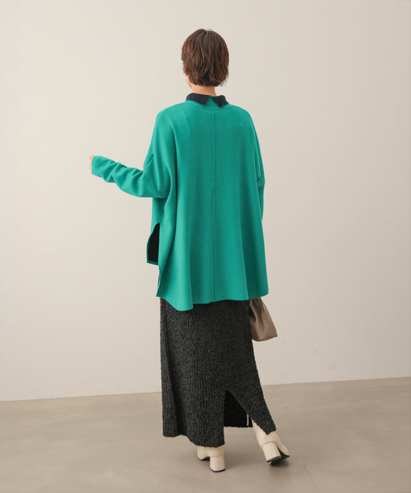 リバーシブルＷフェイスポンチョ風ニットプルオーバー［GREEN×NAVY/BLACK×ECRUは10/22発送予定］