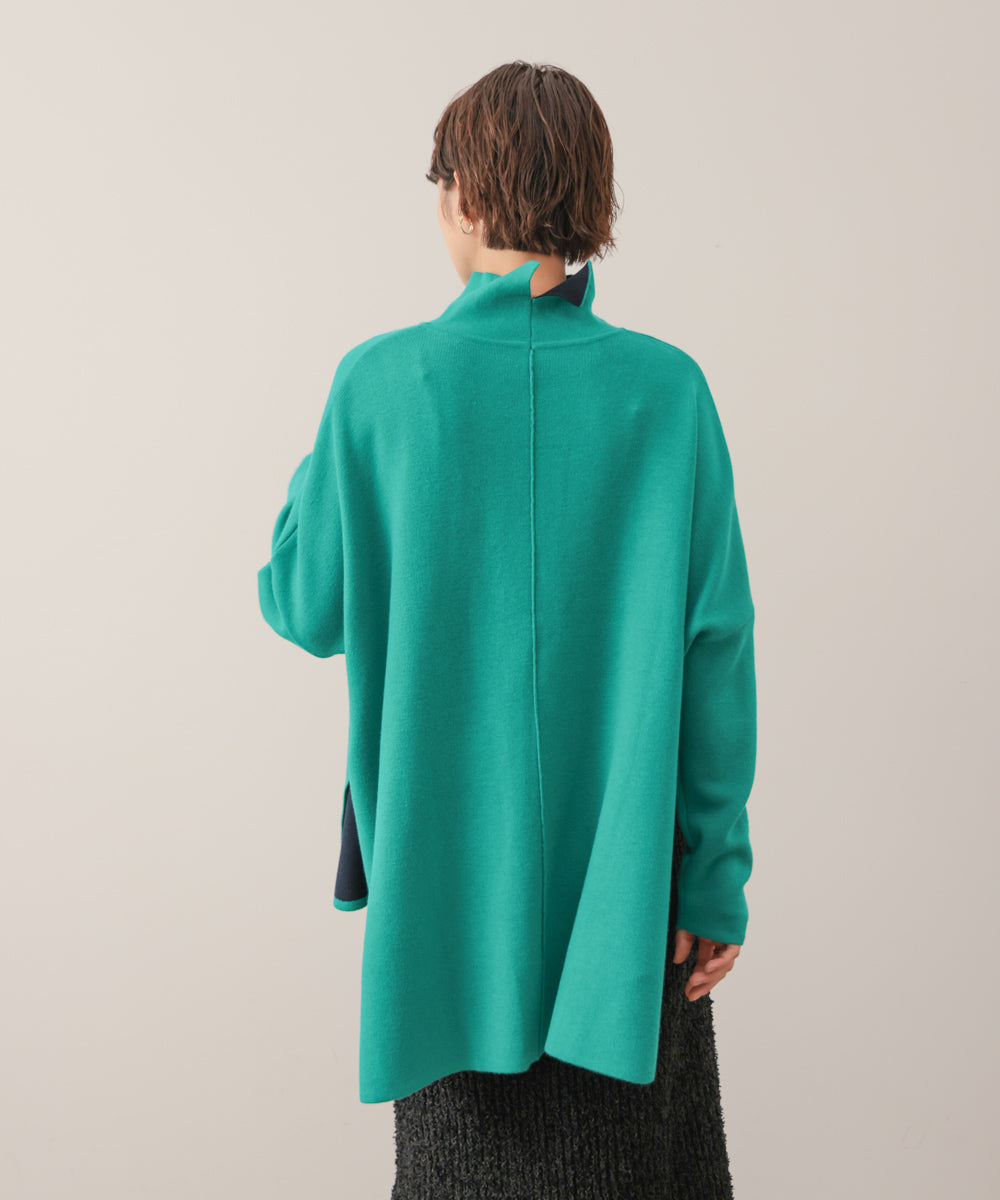 リバーシブルＷフェイスポンチョ風ニットプルオーバー［GREEN×NAVY/BLACK×ECRUは10/22発送予定］