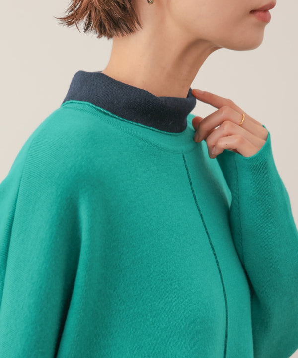 リバーシブルＷフェイスポンチョ風ニットプルオーバー［GREEN×NAVY/BLACK×ECRUは10/22発送予定］