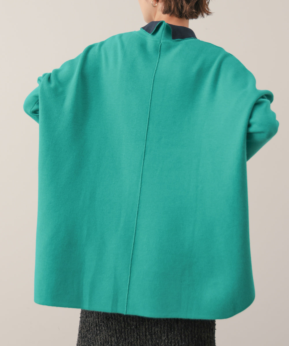 リバーシブルＷフェイスポンチョ風ニットプルオーバー［GREEN×NAVY/BLACK×ECRUは10/22発送予定］