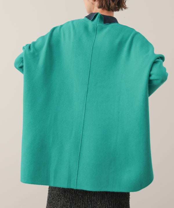 リバーシブルＷフェイスポンチョ風ニットプルオーバー［GREEN×NAVY/BLACK×ECRUは10/22発送予定］