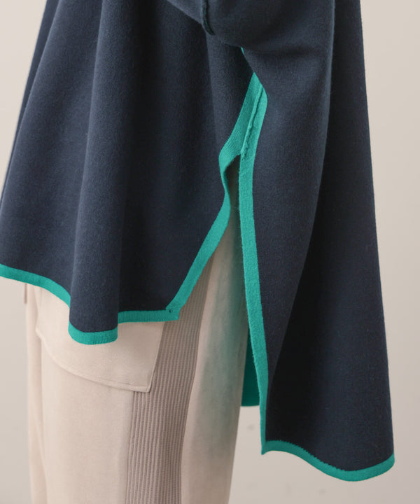 リバーシブルＷフェイスポンチョ風ニットプルオーバー［GREEN×NAVY/BLACK×ECRUは10/22発送予定］