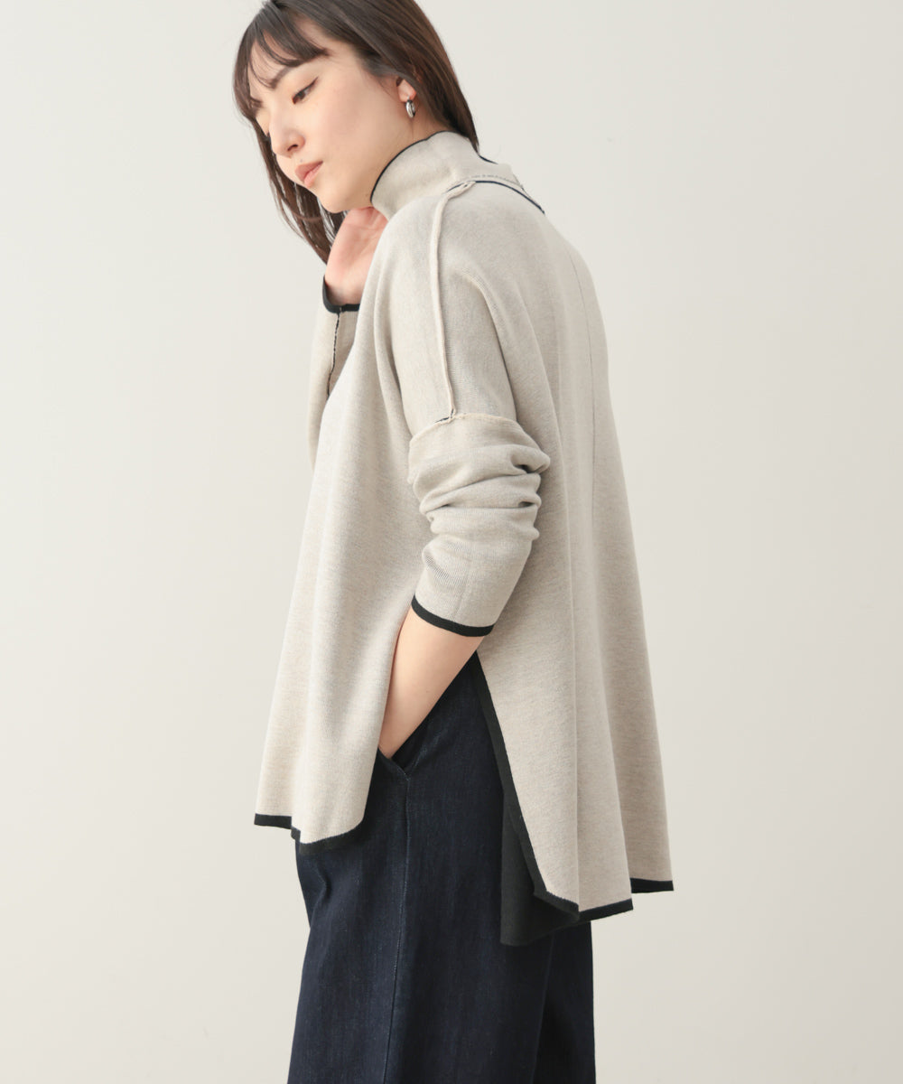 リバーシブルＷフェイスポンチョ風ニットプルオーバー［GREEN×NAVY/BLACK×ECRUは10/22発送予定］