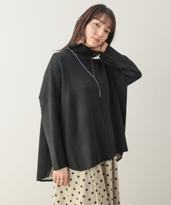 リバーシブルＷフェイスポンチョ風ニットプルオーバー［GREEN×NAVY/BLACK×ECRUは10/22発送予定］