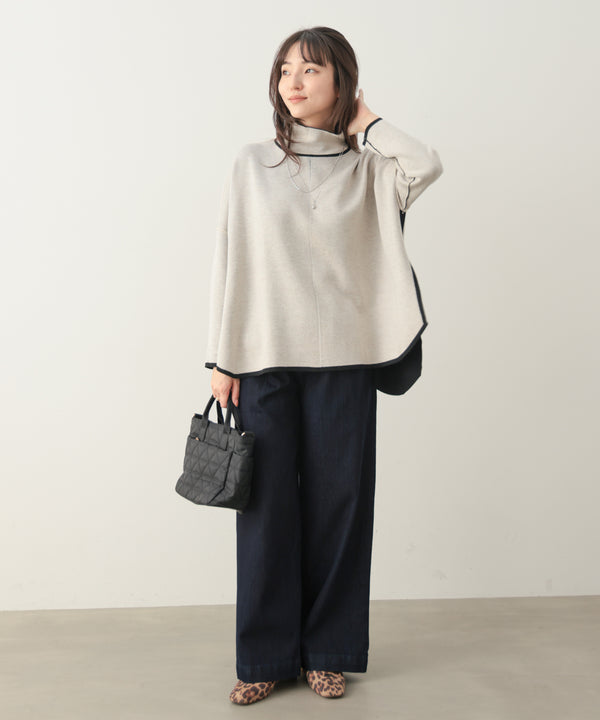 リバーシブルＷフェイスポンチョ風ニットプルオーバー［GREEN×NAVY/BLACK×ECRUは10/22発送予定］