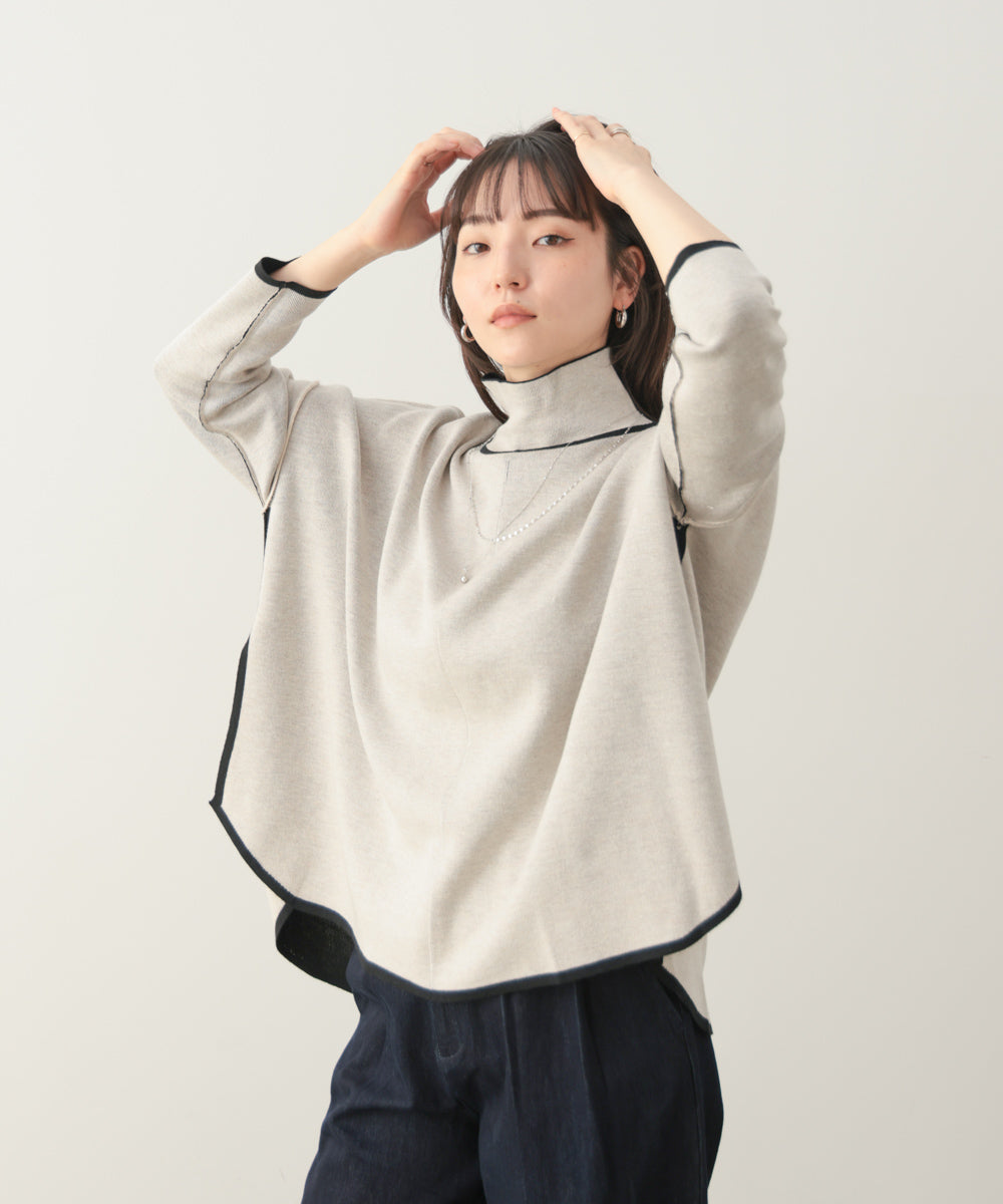 リバーシブルＷフェイスポンチョ風ニットプルオーバー［GREEN×NAVY/BLACK×ECRUは10/22発送予定］