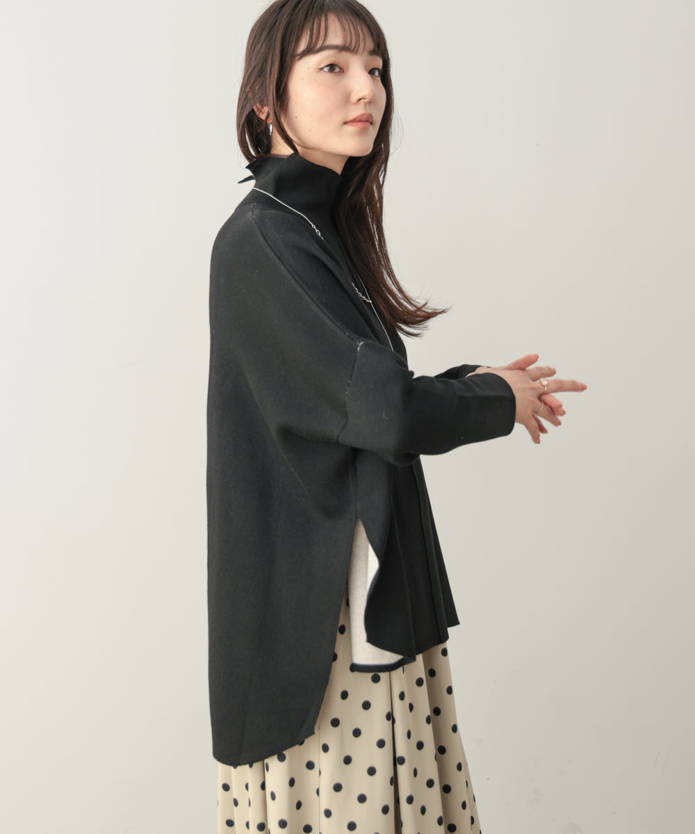 リバーシブルＷフェイスポンチョ風ニットプルオーバー［GREEN×NAVY/BLACK×ECRUは10/22発送予定］