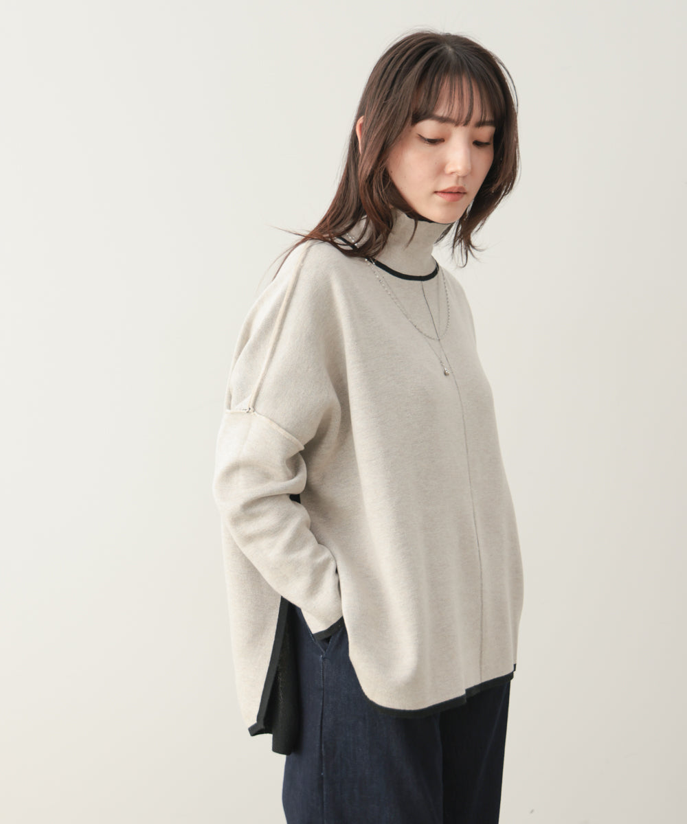 リバーシブルＷフェイスポンチョ風ニットプルオーバー［GREEN×NAVY/BLACK×ECRUは10/22発送予定］