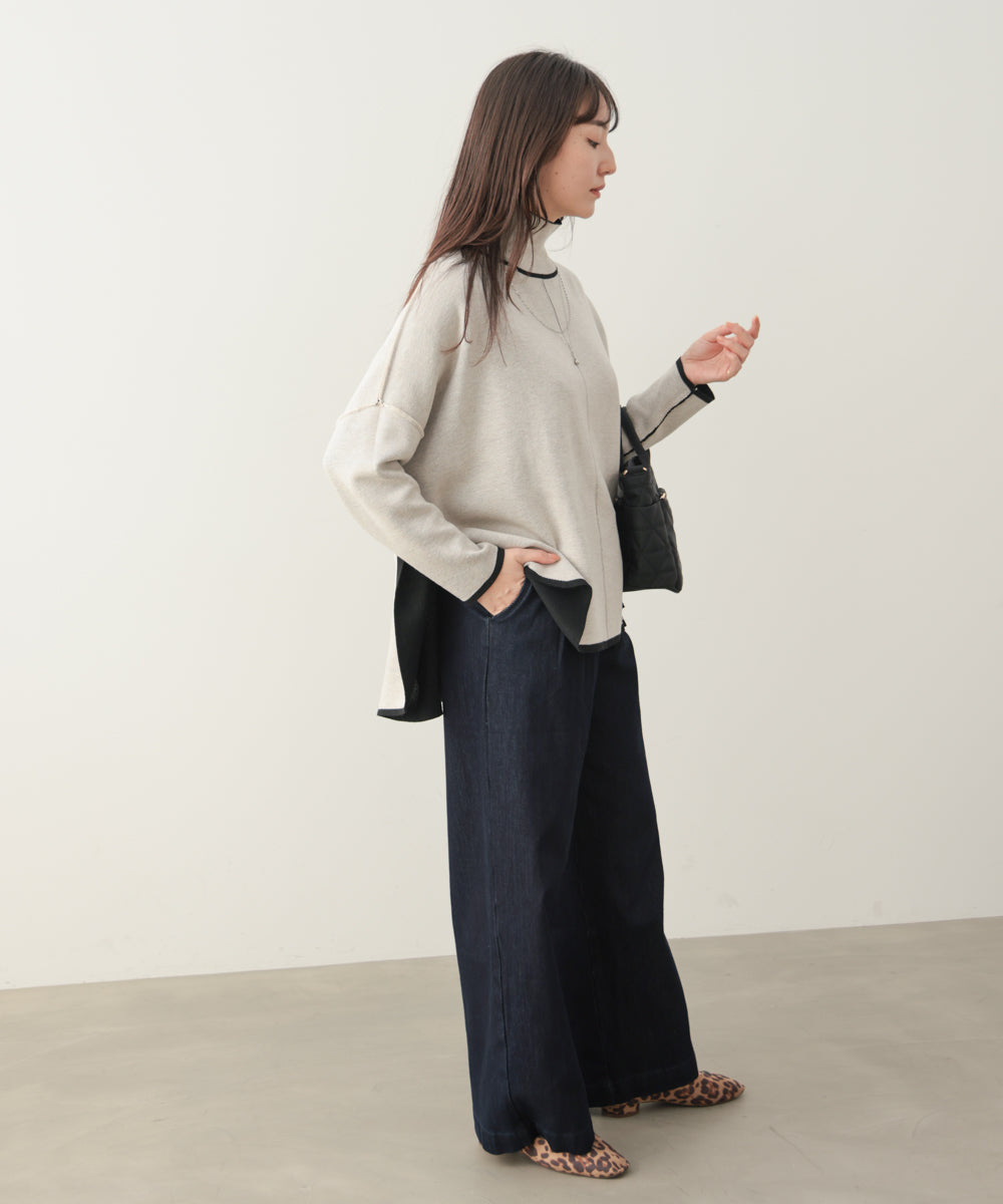 リバーシブルＷフェイスポンチョ風ニットプルオーバー［GREEN×NAVY/BLACK×ECRUは10/22発送予定］