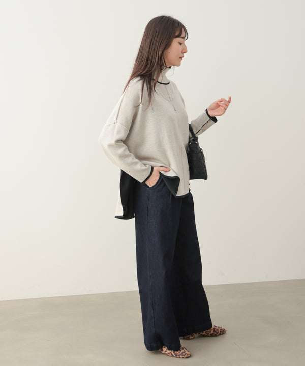 リバーシブルＷフェイスポンチョ風ニットプルオーバー［GREEN×NAVY/BLACK×ECRUは10/22発送予定］