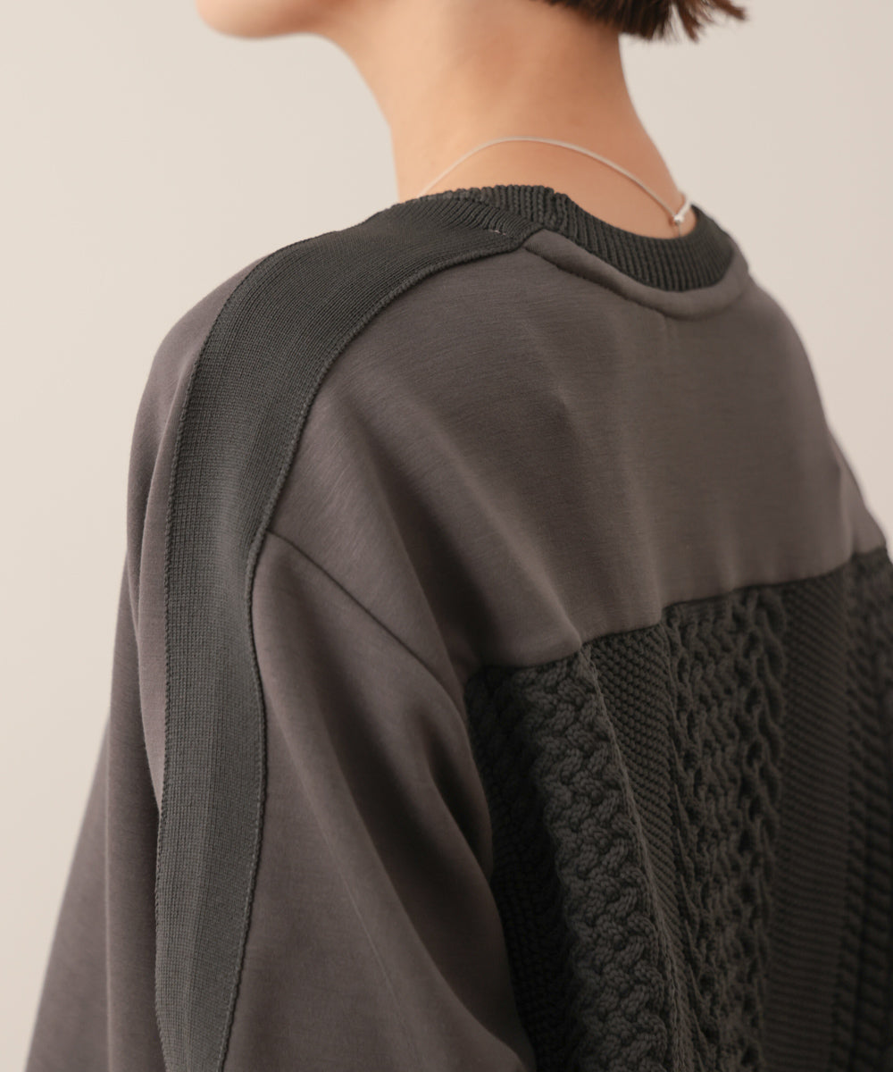 異素材ドッキングケーブルニットプルオーバー［10/23発送予定］