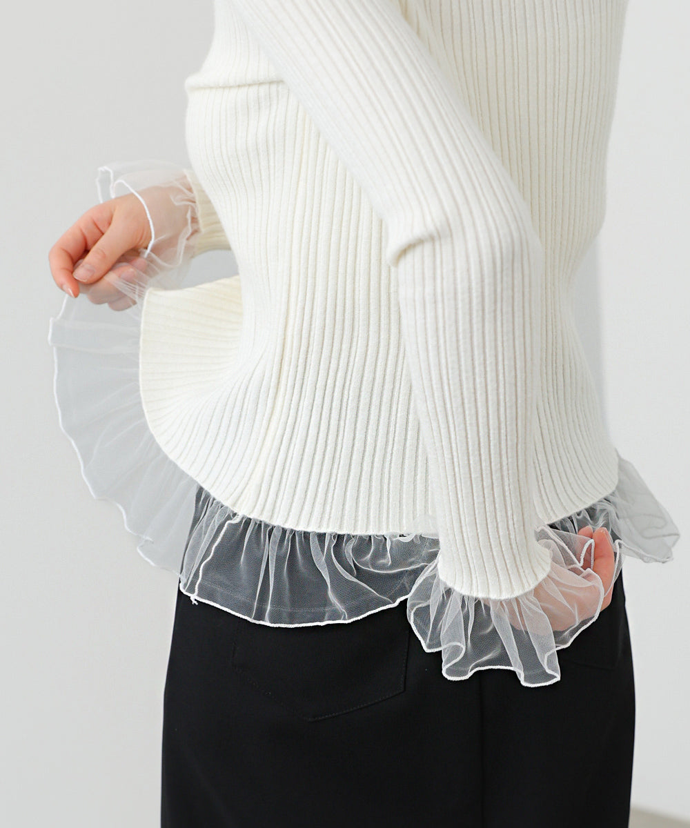フリル切替リブニットトップス
