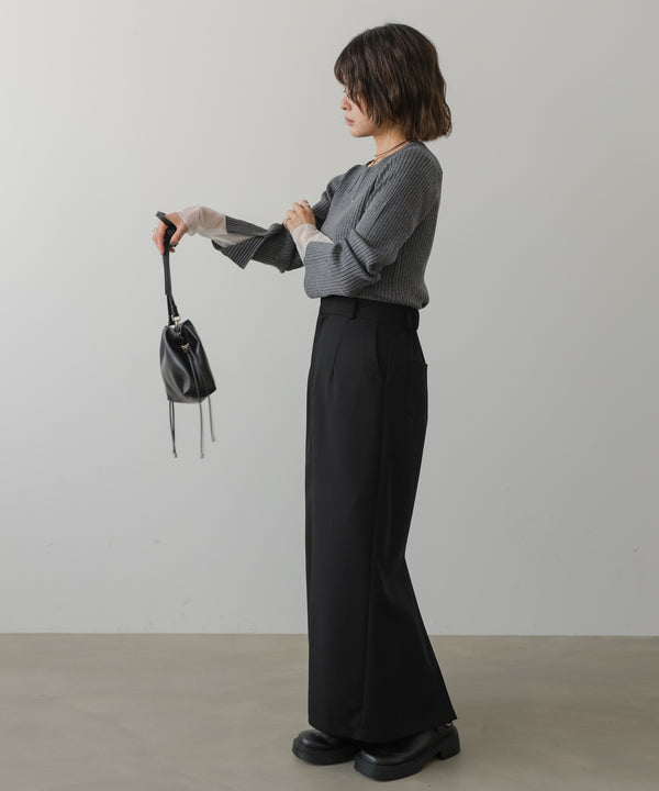 【クルーネック】チュールレイヤードリブニットトップス