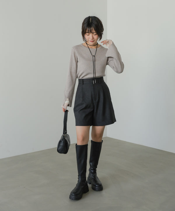 【クルーネック】チュールレイヤードリブニットトップス