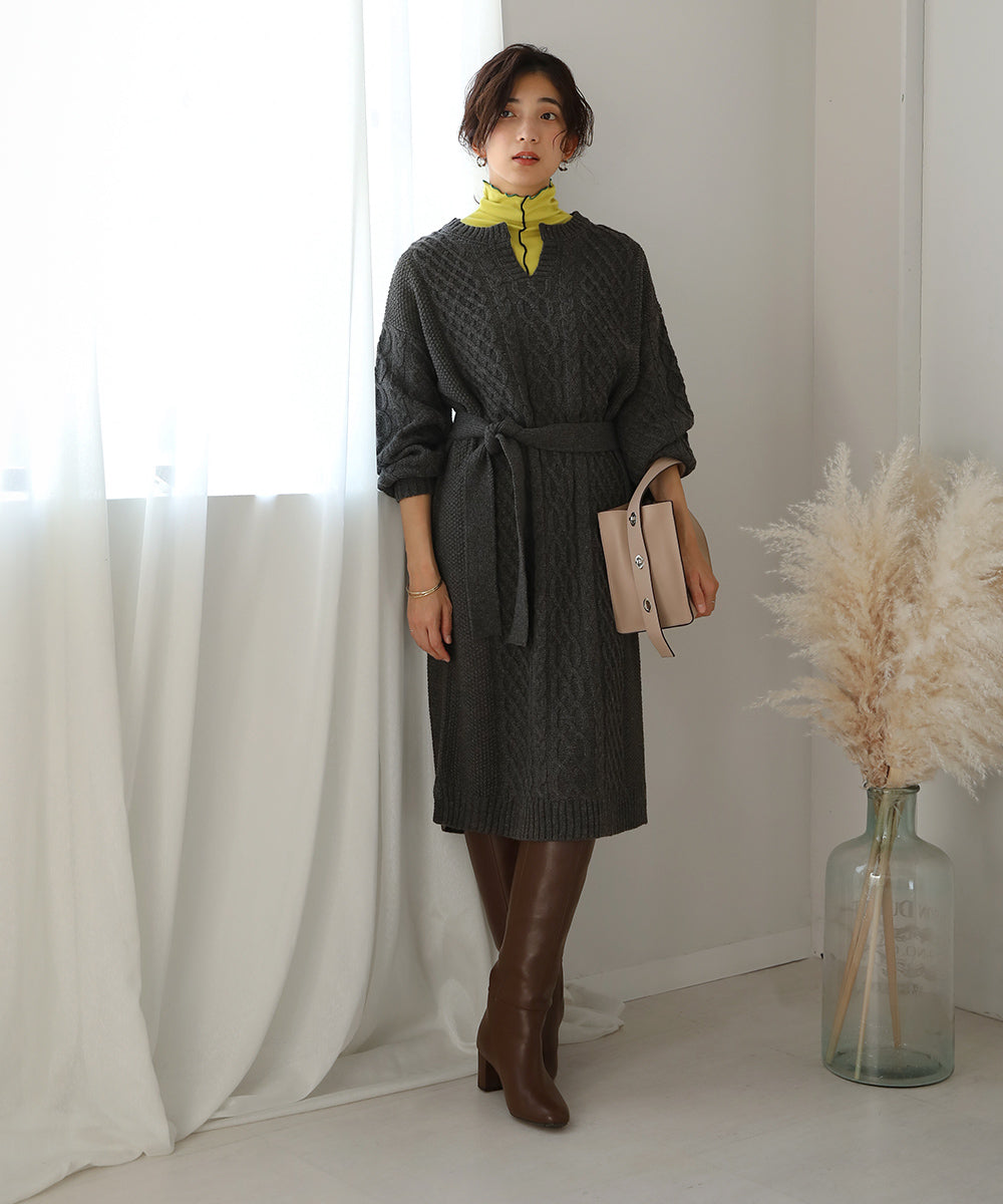 BouJeloud ウォッシャブルケーブルニットワンピース