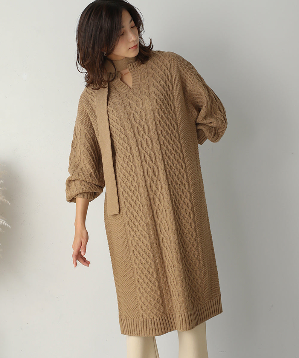 BouJeloud ウォッシャブルケーブルニットワンピース