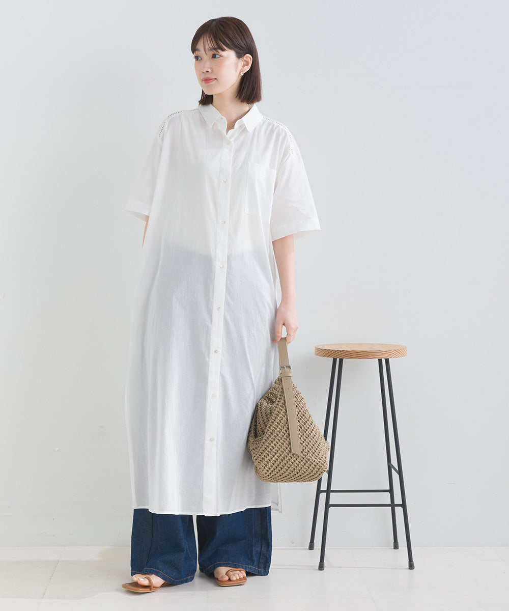 バック刺繡シャツワンピース