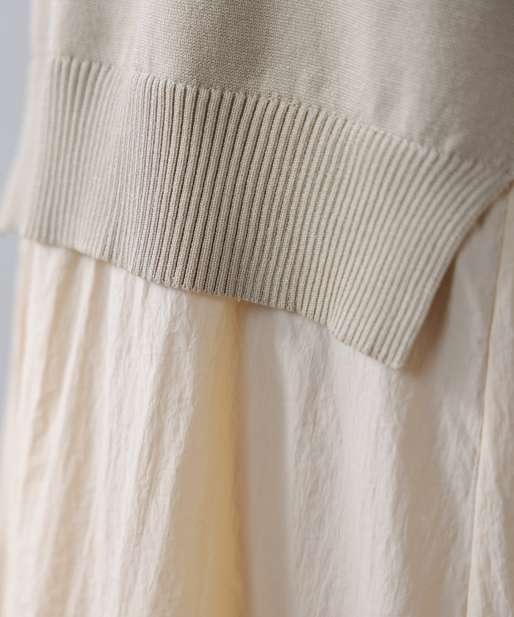 袖ギャザー布帛ドッキングニットワンピース［3/13発送予定］