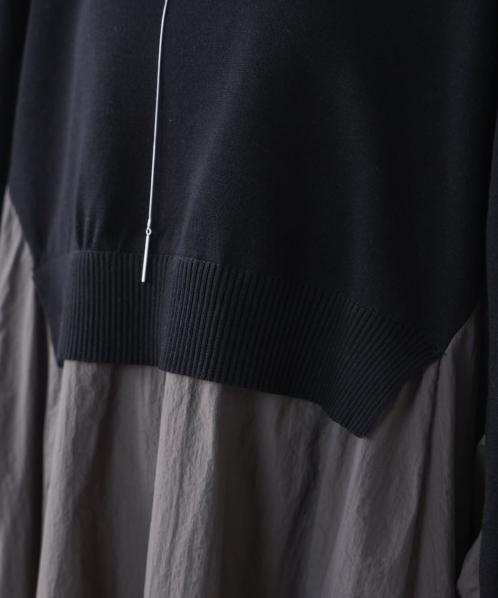 袖ギャザー布帛ドッキングニットワンピース［3/13発送予定］