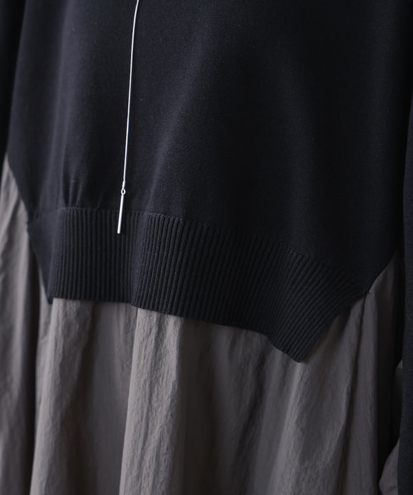 袖ギャザー布帛ドッキングニットワンピース［3/13発送予定］