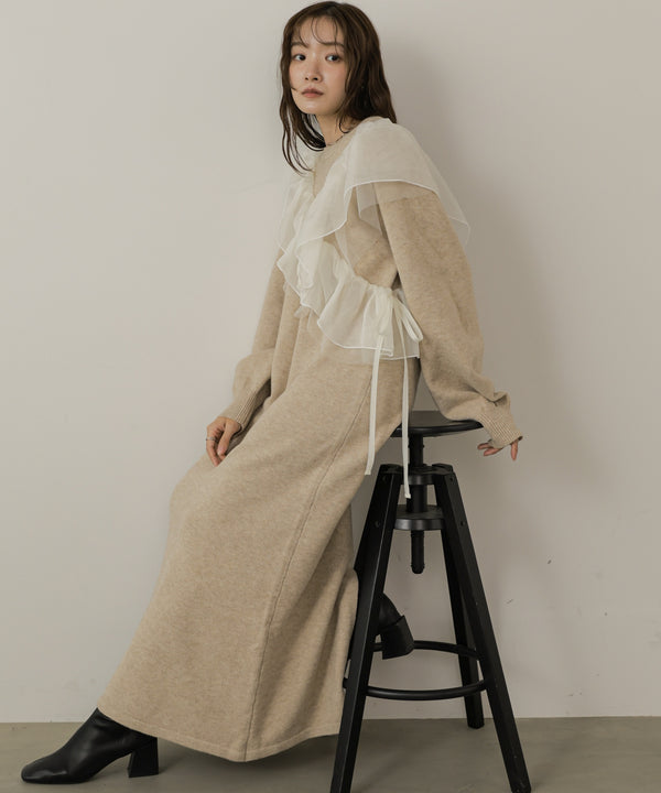 【S・Mサイズ展開】アシンメトリーフリルニットワンピース