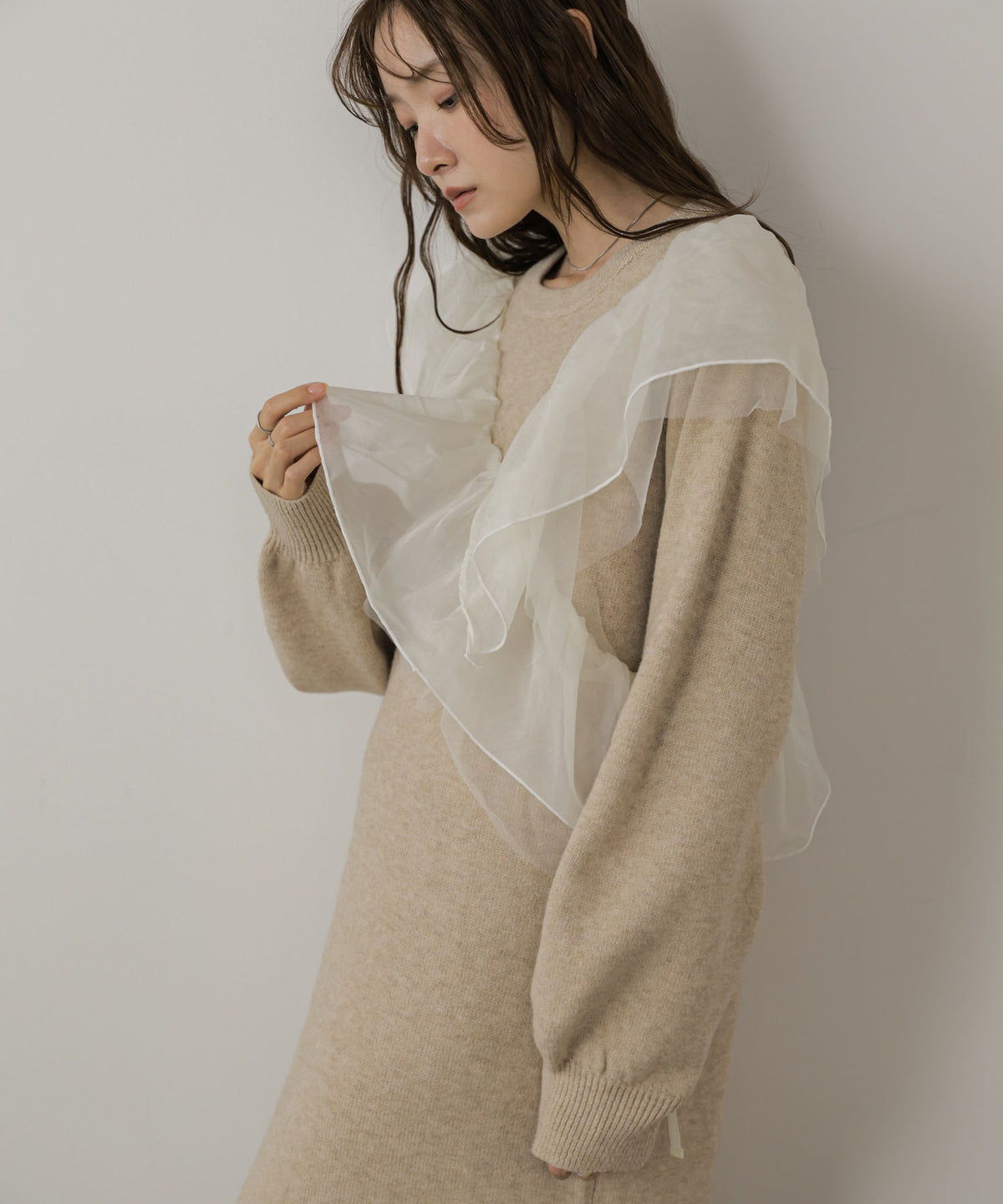 【S・Mサイズ展開】アシンメトリーフリルニットワンピース