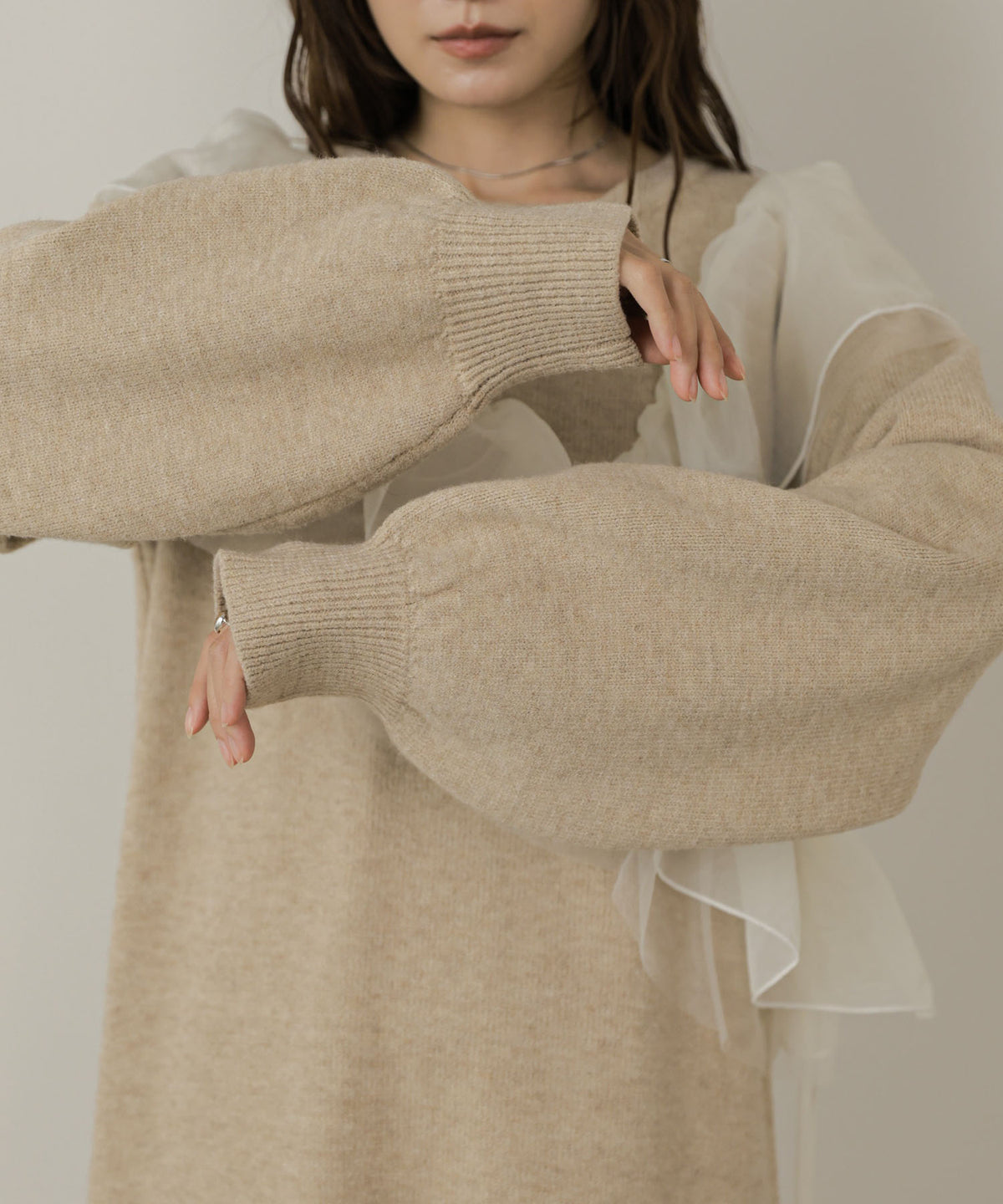 【S・Mサイズ展開】アシンメトリーフリルニットワンピース