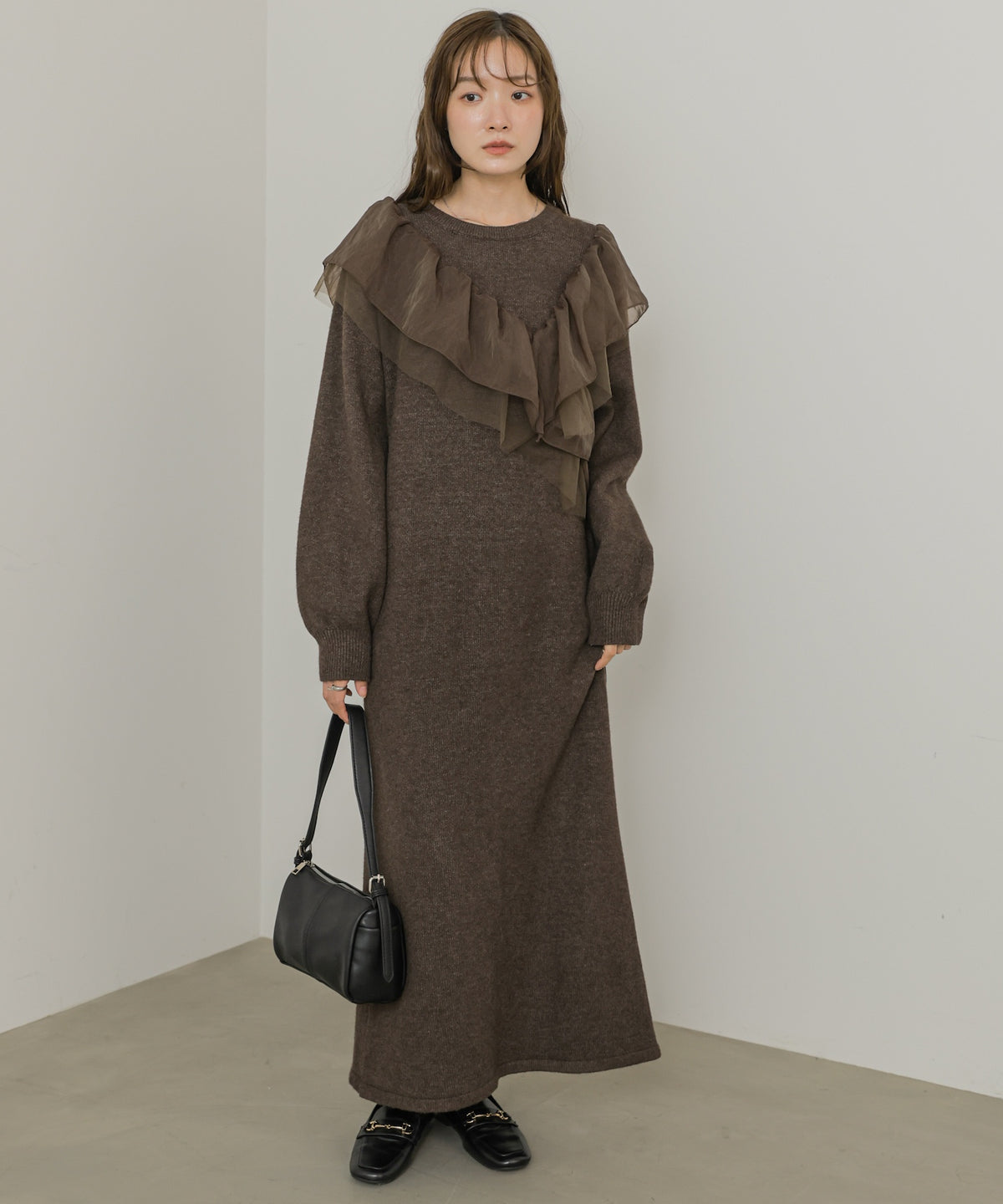 【S・Mサイズ展開】アシンメトリーフリルニットワンピース