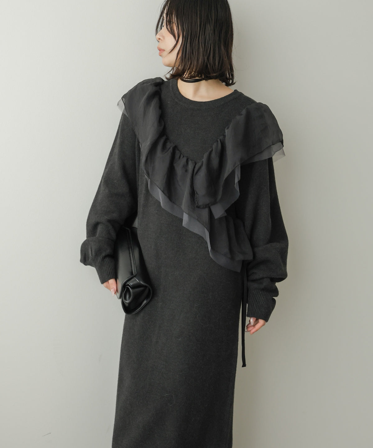 【S・Mサイズ展開】アシンメトリーフリルニットワンピース