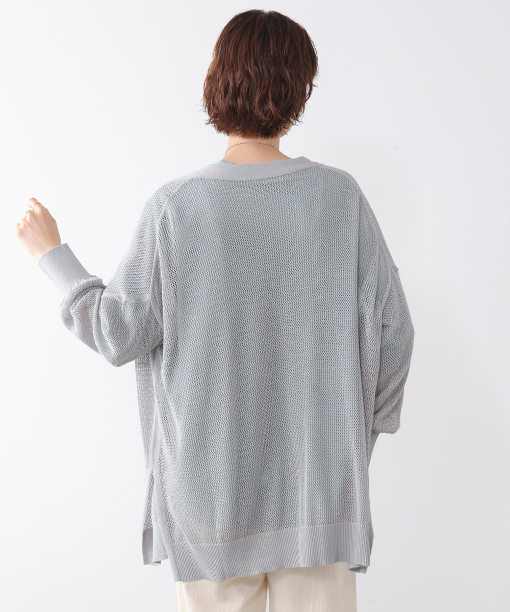麻混メッシュカーディガン