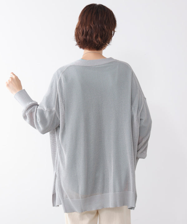 麻混メッシュカーディガン