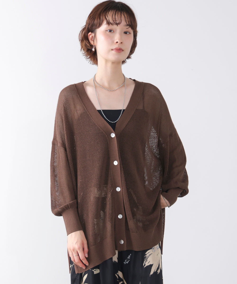 麻混メッシュカーディガン