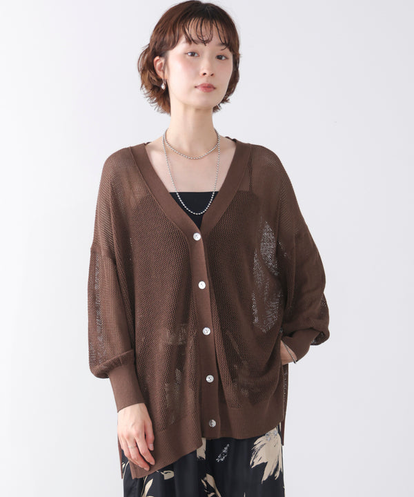 麻混メッシュカーディガン