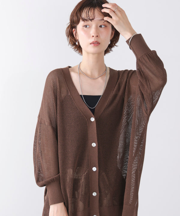 麻混メッシュカーディガン