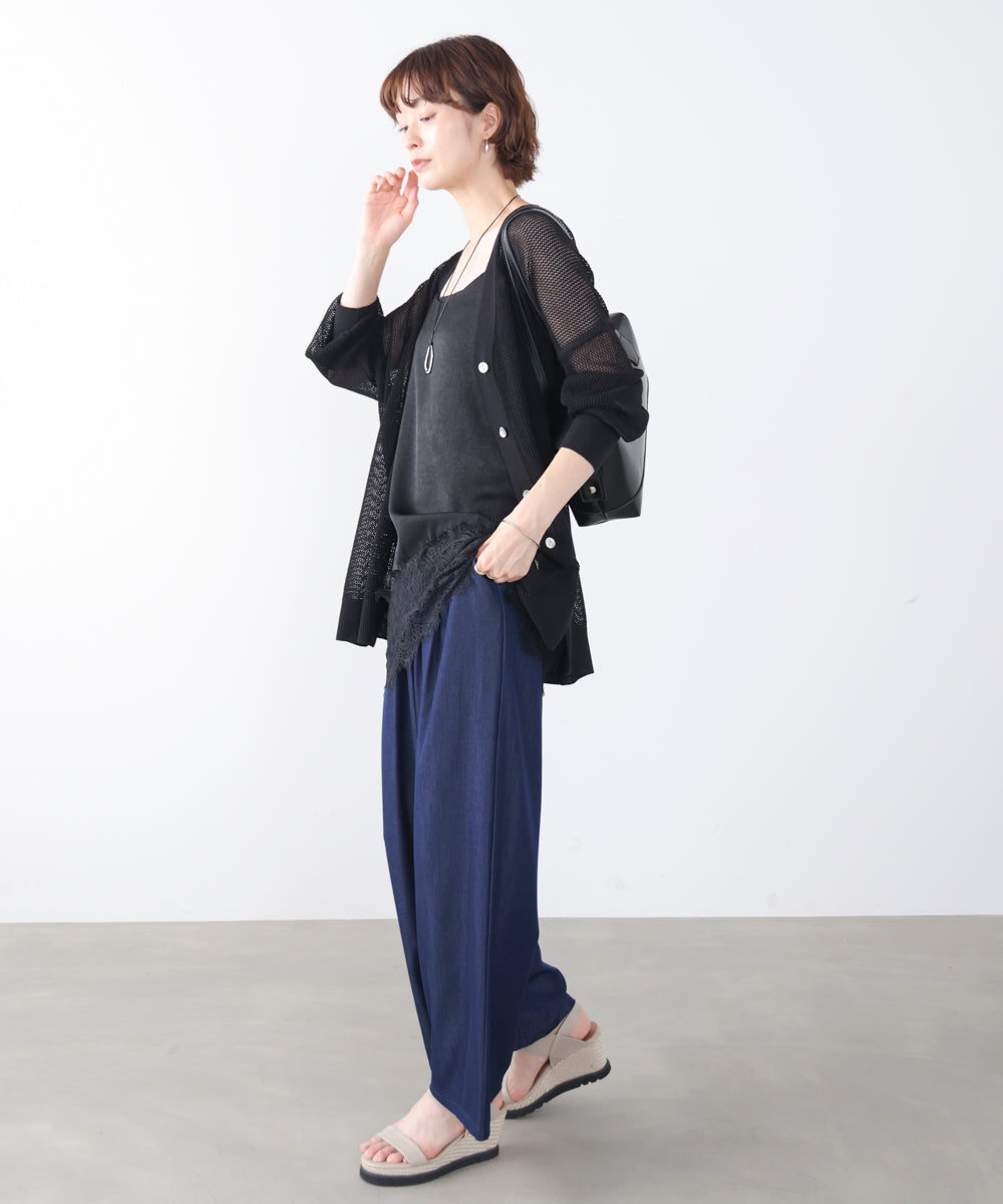 麻混メッシュカーディガン