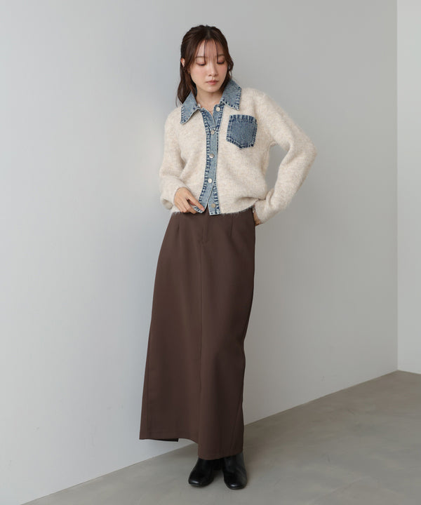 デニム切替ニットカーデ