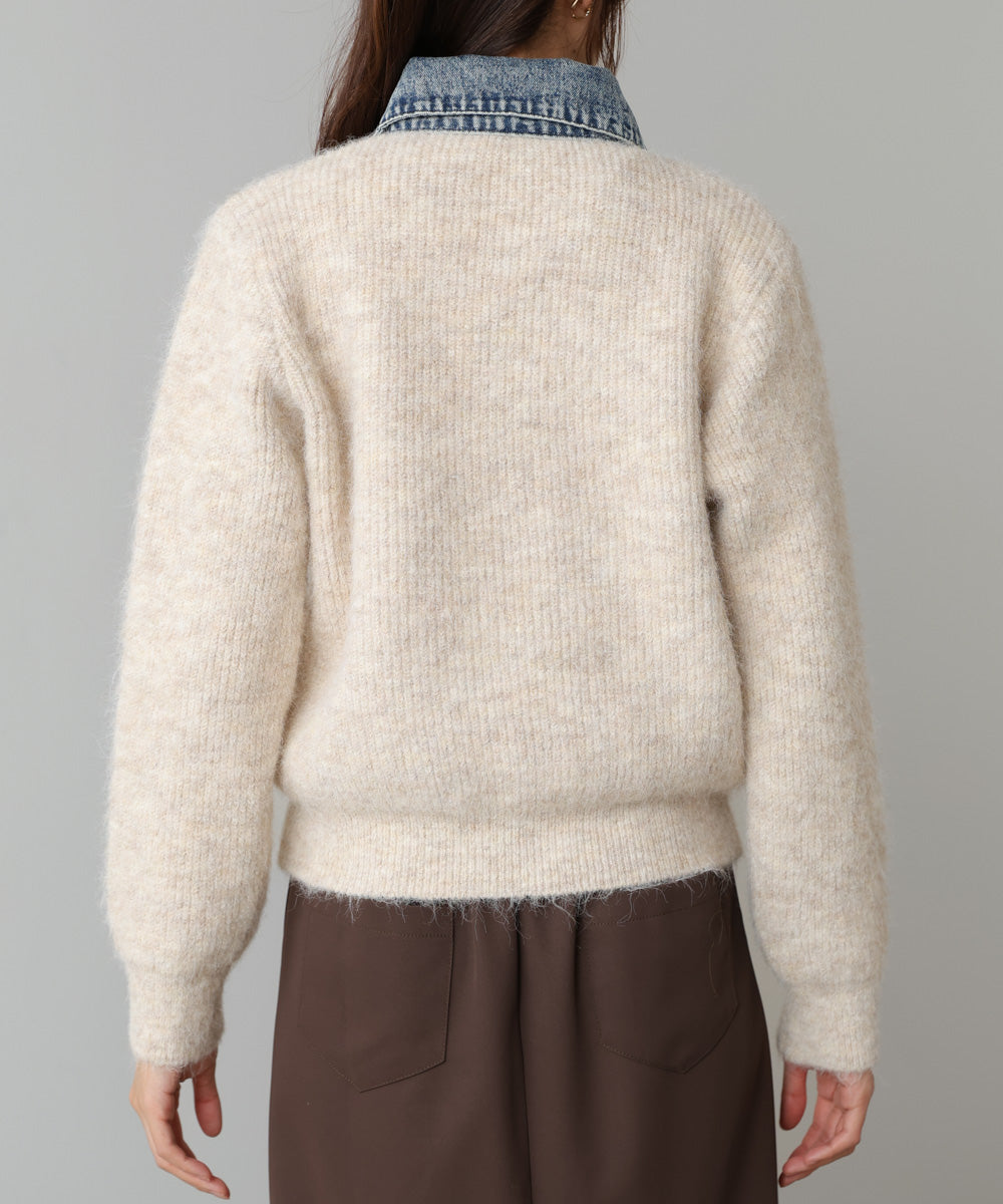 デニム切替ニットカーデ