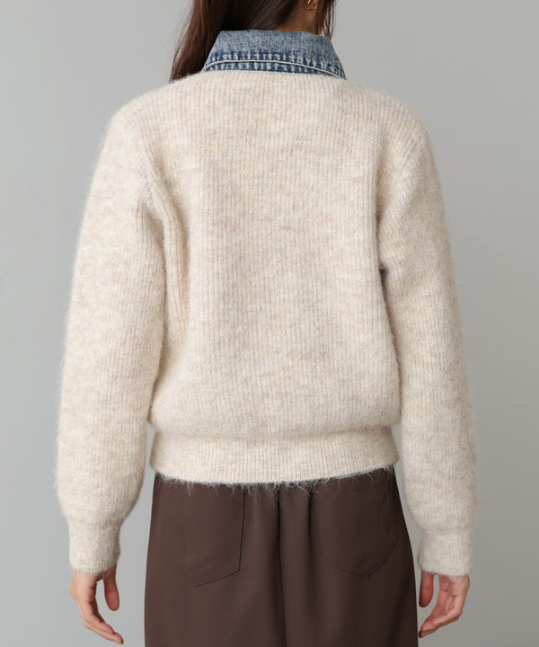 デニム切替ニットカーデ