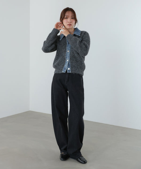 デニム切替ニットカーデ